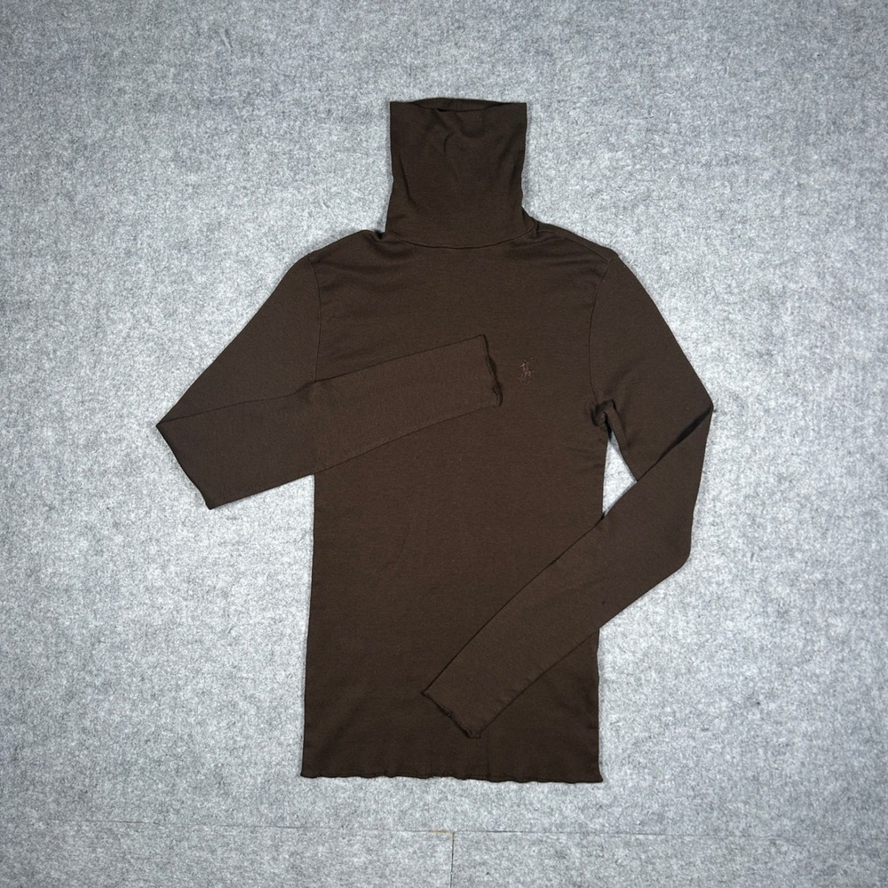 Ralph Lauren Sport Turtleneck Womens Medium Brown Pima Cotton Lyocell Ribbed